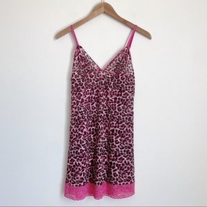 Victoria’s Secret Pink Leopard Mesh Lace Trim V-Neck Chemise Slip